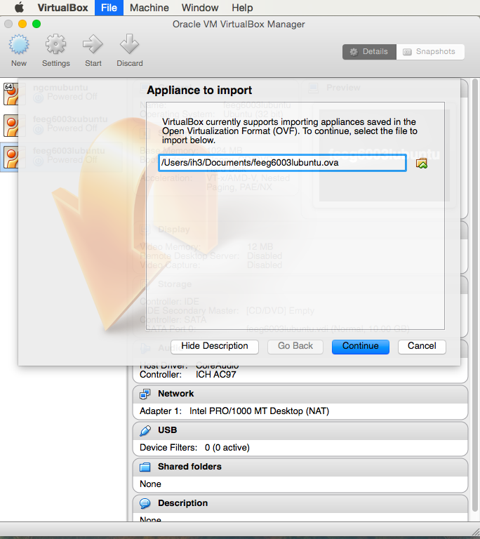 Importing the virtual machine